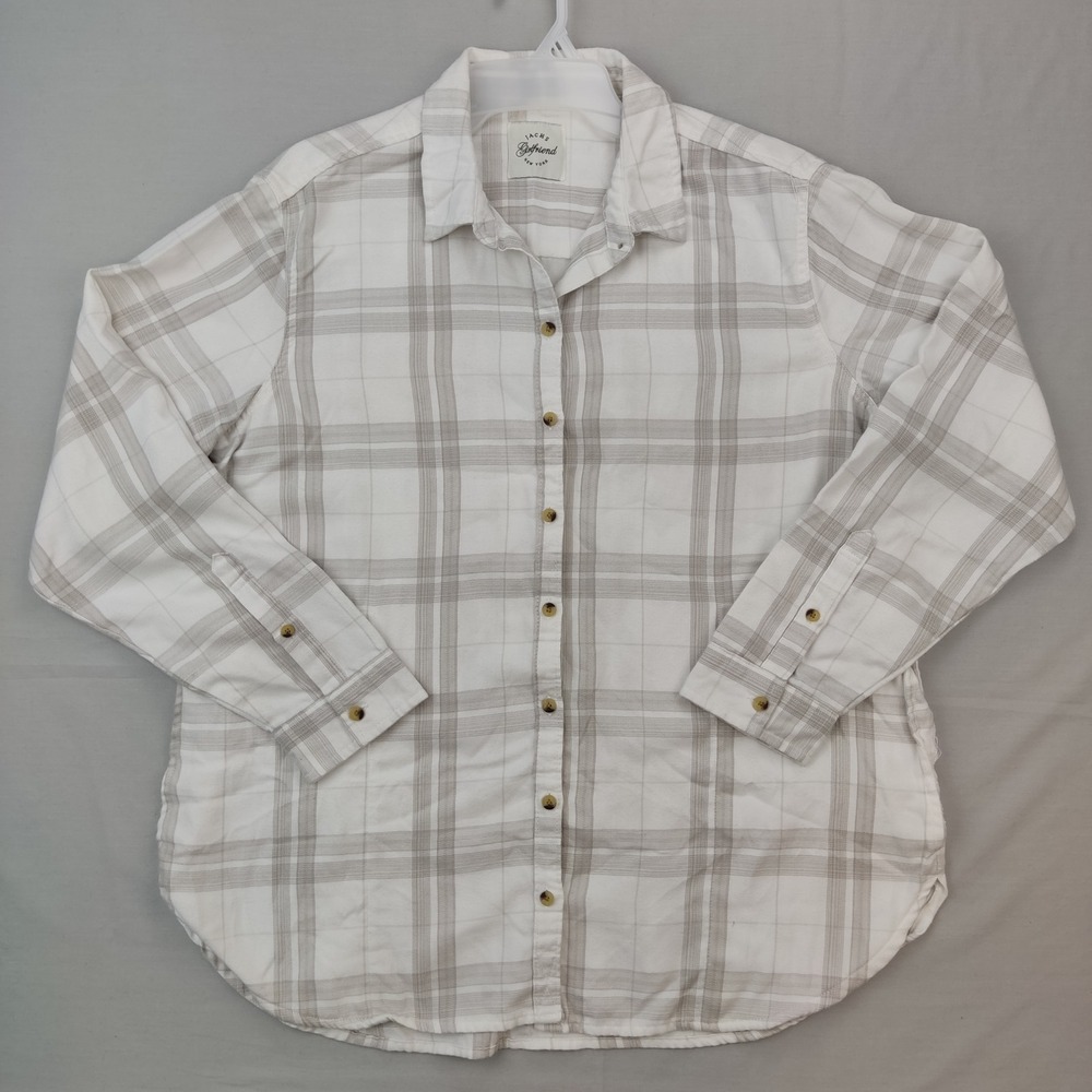 Jachs Girlfriend Button Down Men XL White Plaid Flannel Shirt Long Sleeve Pocket